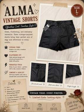 Apperloth A Black Faux Leather High-Waisted Front Seam Shorts